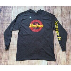United States Marines Semper Fi Sleeve Graphic Long Sleeve XL Black Y2K NWOT